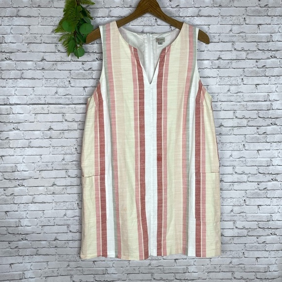 Cremieux Stripe Pale Red Pink Yellow Vertical Stripe Shift Dress - Picture 1 of 5